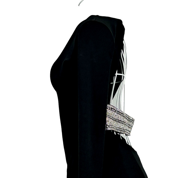 AGACI Dress Womens M Black Long Sleeve Cutout Knee Length Rhinestone Back Belt - Picture 3 of 10